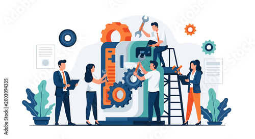 Teamwork and Collaboration Building a Complex Machine Together.