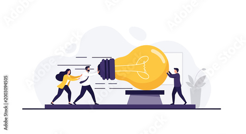 Teamwork and Innovation Concept with a Giant Light Bulb.