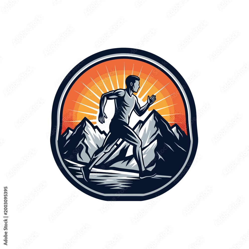 Fototapeta premium Man running in the mountains at sunrise.