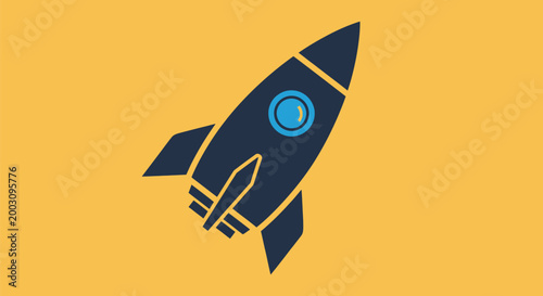 Dark Blue Rocket Ship Icon.