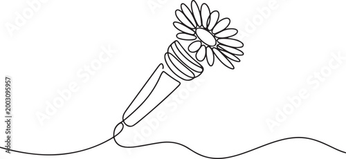 Minimalist Continuous Line Drawing of Hand Holding Flower Bouquet, Elegant Floral Gift Concept, Simple Nature Inspired Outline Vector for Decorative and Romantic Designs