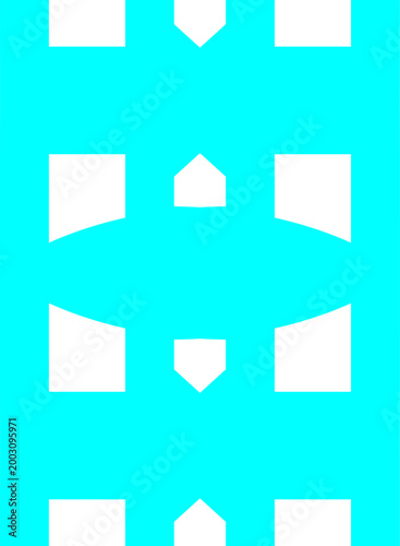 Cyan Geometric Abstract Pattern with Negative Space Squares, Minimalist Blue Vector Ornament for Textile Background, Modern Symmetric Graphic Design