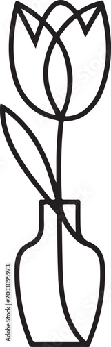 Minimalist Continuous Line Drawing of Tulip Flower in Vase, Elegant Botanical Home Decor Illustration, Simple Floral Outline for Interior Design and Aesthetic Projects