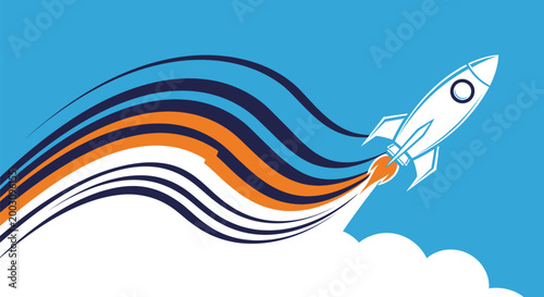 Rocket Ship Launching Into Sky 1.