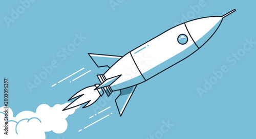 Rocket Ship Launching Into Sky.