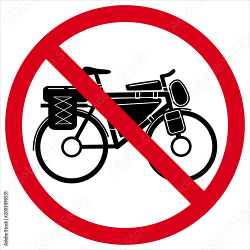 No bulky bicycle luggage prohibited sign. Prohibited sign for bicycles with large panniers and frame bags.