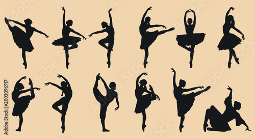 Silhouettes of ballet dancers performing poses 1.