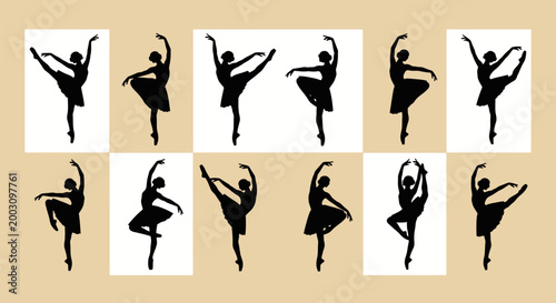 Silhouettes of female ballet dancers posing.