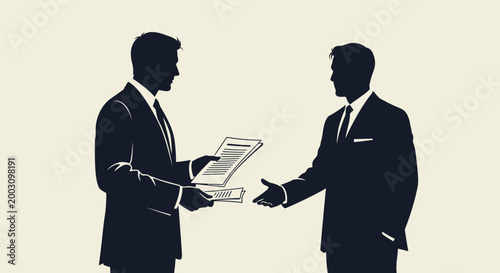 Two businessmen in formal wear interacting.