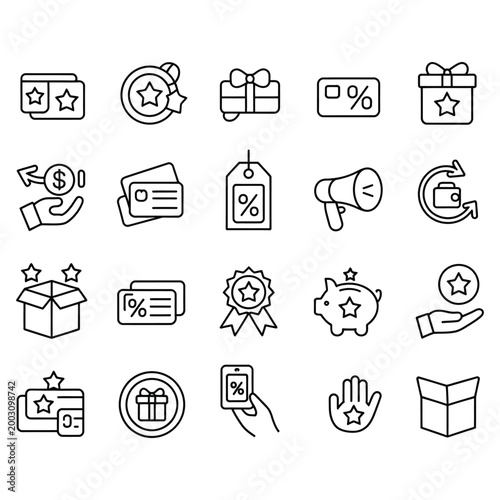 Black and white line collection of various and symbols line simple