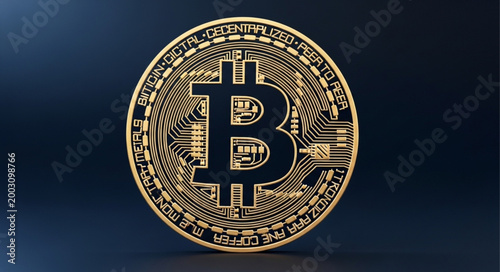 Golden Bitcoin Cryptocurrency Coin Digital Currency Symbol.