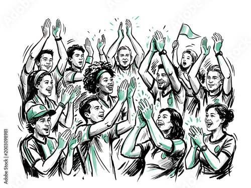 Diverse group of people cheering and clapping at a game