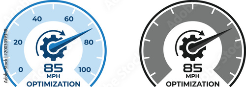 Speedometer icons with gear blue and gray color scheme