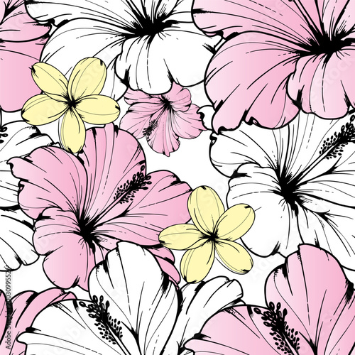 Hand Drawn Tropical Background. Tropical Seamless Pattern Trendy graphics. Tropical Line Art