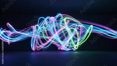 Dynamic Neon Light Trails Abstract Background Loop.