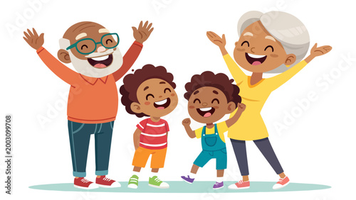 Happy african american grandparents with grandchildren celebrating together