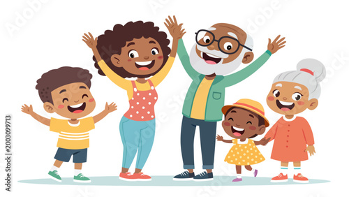 Happy multigenerational african american family with grandparents and children