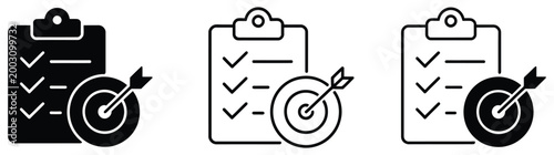 Goal setting checklist icon, task completion and planning symbol, modern productivity concept, vector illustration for to-do list management, business objectives, and personal achievement tracking