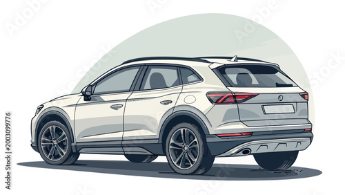 Modern white suv car, rear threequarter view, vector illustration
