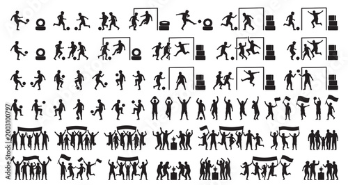 Street Football World Cup Fever Silhouettes Set Pack, Editable Vector Stroke Illustration. Contain  football, soccer, player, silhouette, action, sport, game, illustration and more silhouettes.