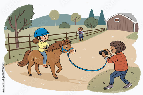 Pony Ride With A Child Wearing A Riding Helm