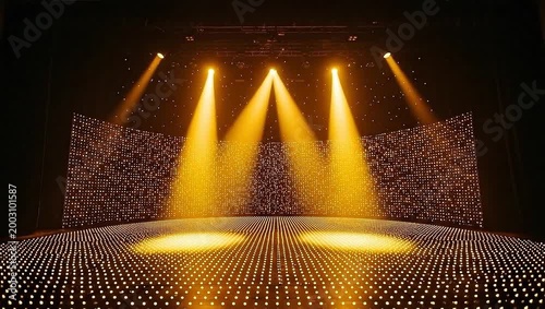 Dynamic Stage Lighting Illuminates an Empty Concert Hall, Ready for a Performance.