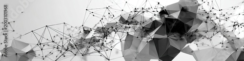 Abstract black and white geometric polygonal background.