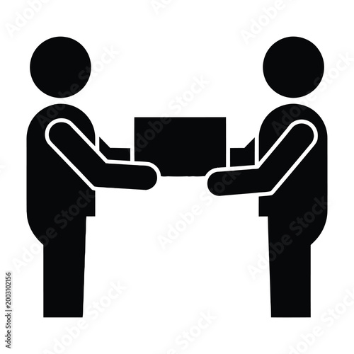 Two people exchanging a box