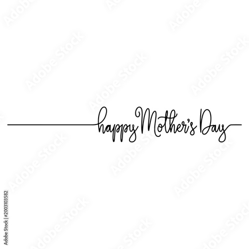 Minimalist Happy Mother's Day calligraphy in one continuous line. Includes vector, JPG, and transparent PNG for greeting cards and social media.