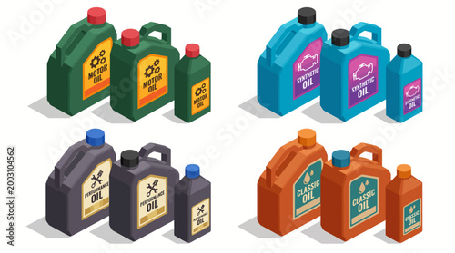 A collection of motor and synthetic oil containers, illustrating the components essential for vehicle maintenance and mechanical care in a stylish design.