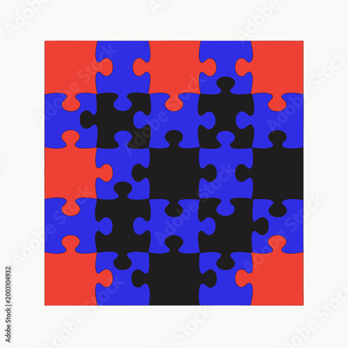 Colorful puzzle pieces arrangement on a bright background