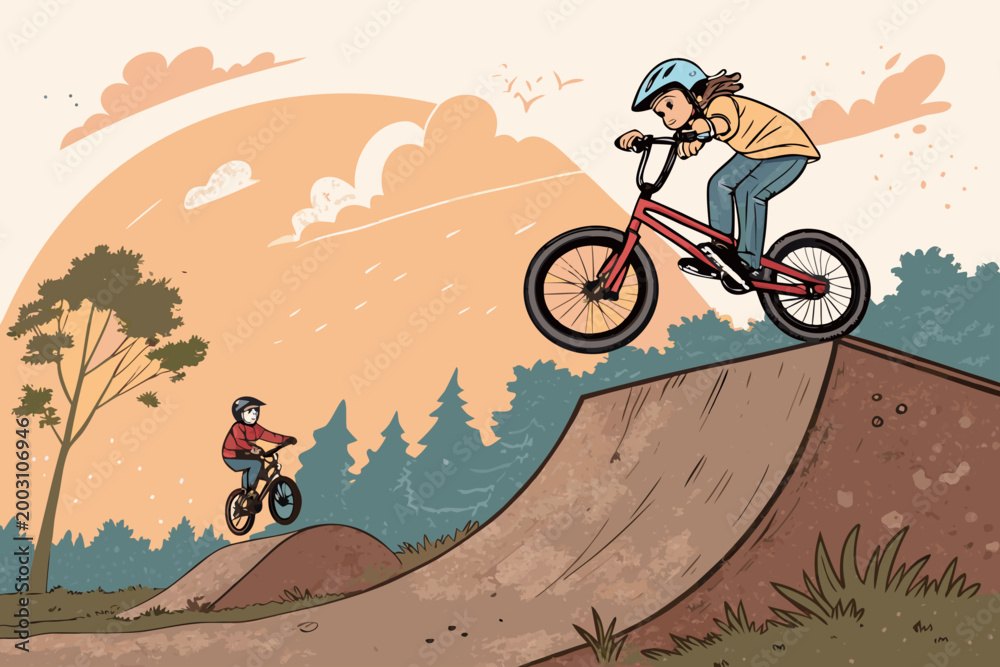 Fototapeta premium Adorable Bmx Flyout With A Child On A Bmx Bike Flying