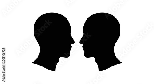 Facial silhouette two heads facing each other in a psychological illustration