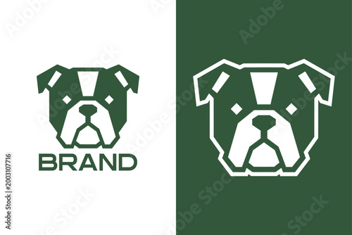 Abstract Geometric Bulldog Head Logo Vector, Minimalist Green Dog Mascot Brand Identity Template