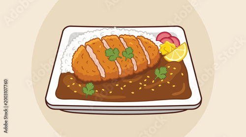 A beautifully plated dish featuring crispy fried chicken accompanied by rice, dipping sauces, and garnishes, perfect for showcasing comfort food at its best.