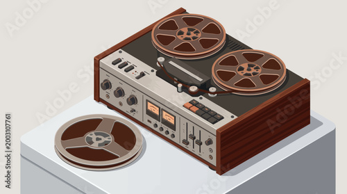 A retro-style tape recorder showcasing classic design elements that resonate with music enthusiasts, perfect for capturing sounds and memories of a bygone era in audio recording.