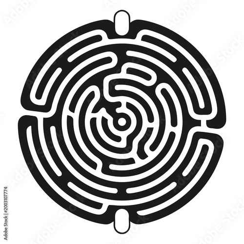 Black maze design on white background for puzzles and games