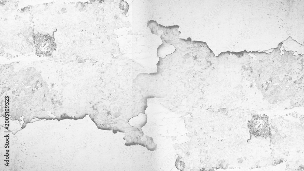 Obraz premium White Grunge Wall Texture Background with Peeling Paint and Cracked Plaster, Distressed Vintage Surface for Industrial Design and Abstract Backdrop