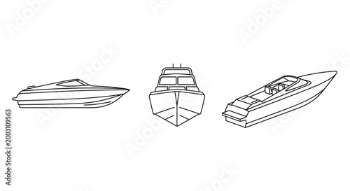 Set of three vector speedboat illustrations