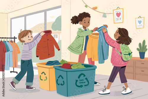 Adorable Clothing Swap Event With Children Going Thro