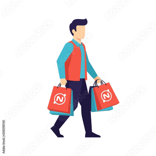 Man with Shopping Bags Walking, Retail Therapy, Consumerism, Purchases