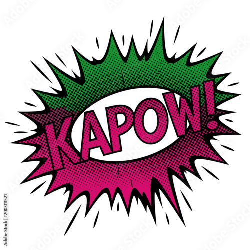 Pop Art Kapow Background, Deep Green and Magenta Halftone Blend for Action Marketing