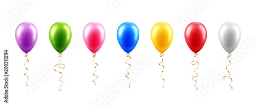 Сollection of realistic 3D colored balloons with shadow isolated on a transparent background. Festive helium balloons for decorating background, card, invitation and banner.
