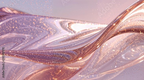 Abstract Flowing Liquid with Rose Gold Glitter and Silk Textures