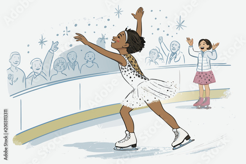 Charming Figure Skating Spin With A Child In A Sparkl