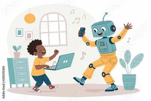 Adorable First Robot Dance Program With A Young Child