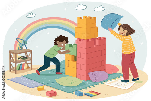 Adorable Foam Block Building Zone With Children Stack