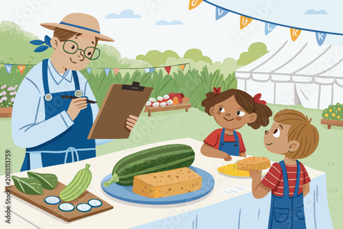 Adorable Garden Festival With Children Showing Their