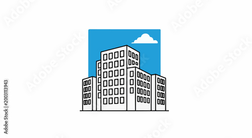 Stylized depiction of an urban skyline with multiple multi-story buildings