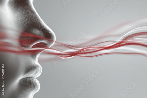 Abstract illustration human nose mouth side profile with wavy lines